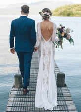 Cheap Lace Bohemian Bridal Gowns UK Long Sleeves Vintage Wedding Dress MyChicDress